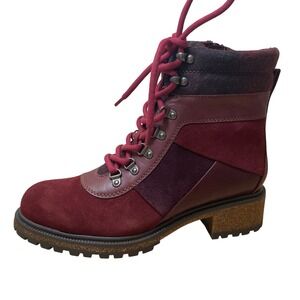 Earth Elements Tessa Garnet Multi Suede Leather Lace Up Ankle Boots Womens 7.5